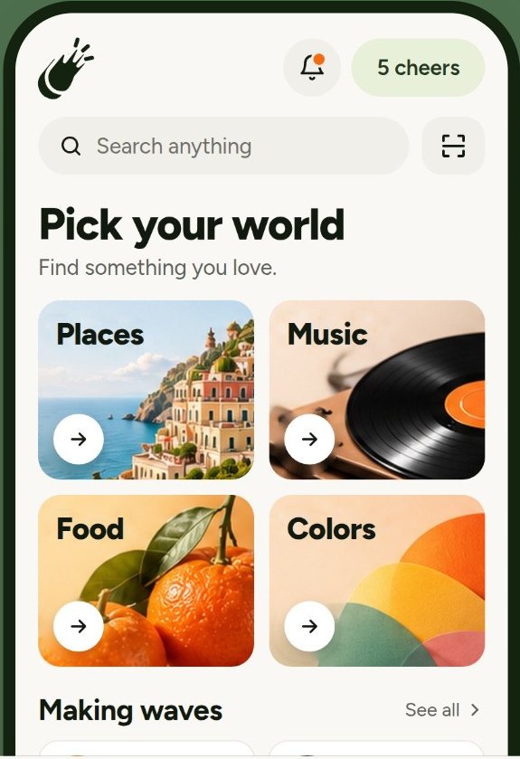 The Cheer For app home screen