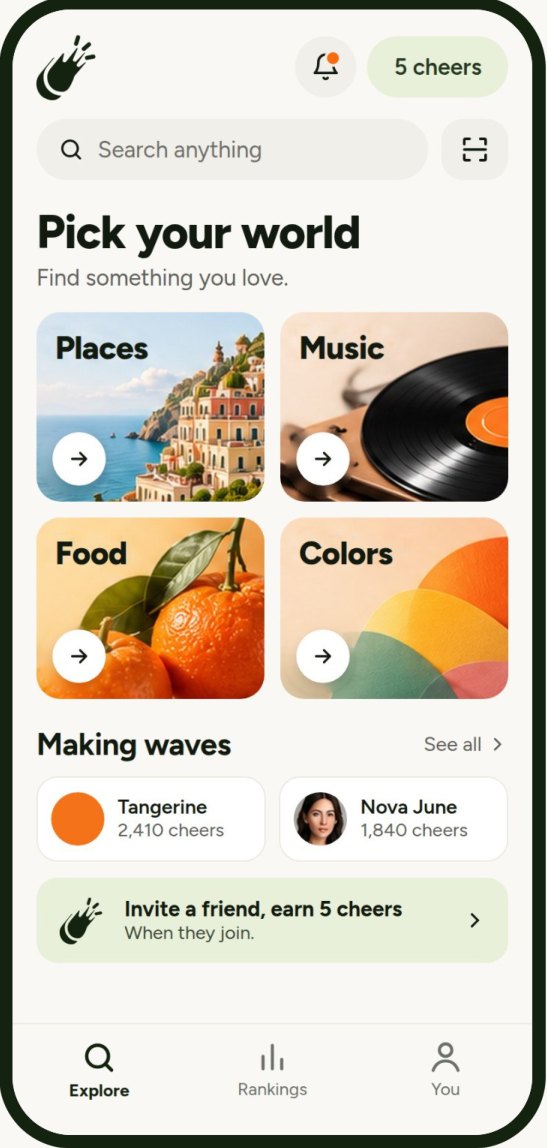 Cheer For app: Pick your world home screen